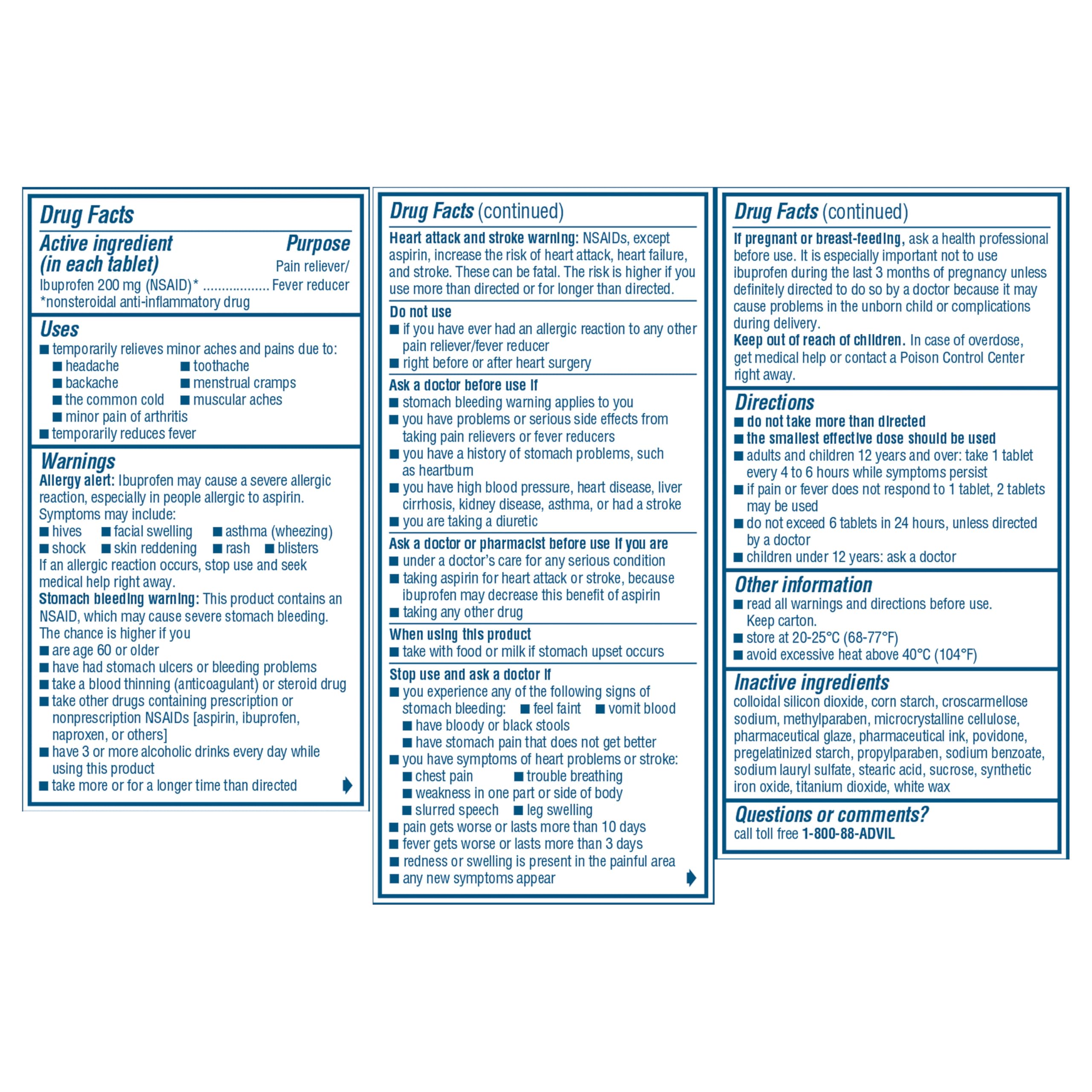 Advil Pain Reliever and Fever Reducer, Pain Relief Medicine with Ibuprofen 200mg for Headache, Backache, Menstrual Pain and Joint Pain Relief - 100 Coated Tablets