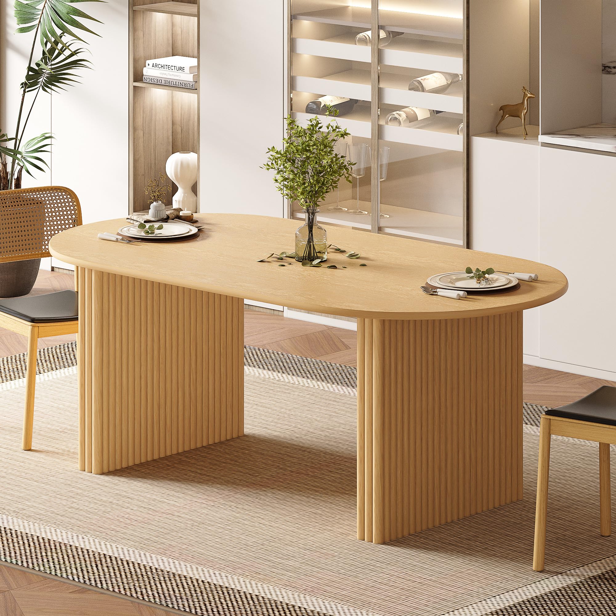 Photo 1 of ***JUST THE TABLETOP*** Casaphoria 67" Oval Dining Table, Modern Kitchen Table for 4-6, Farmhouse Style Large Table, Easy Assembly for Living Room, Kitchen and Bar, Natural Wood