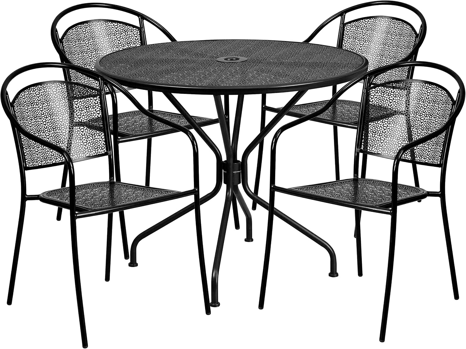 Amazon Com Flash Furniture Commercial Grade 35 25 Round Black Indoor Outdoor Steel Patio Table Set With 4 Round Back Chairs Furniture Decor