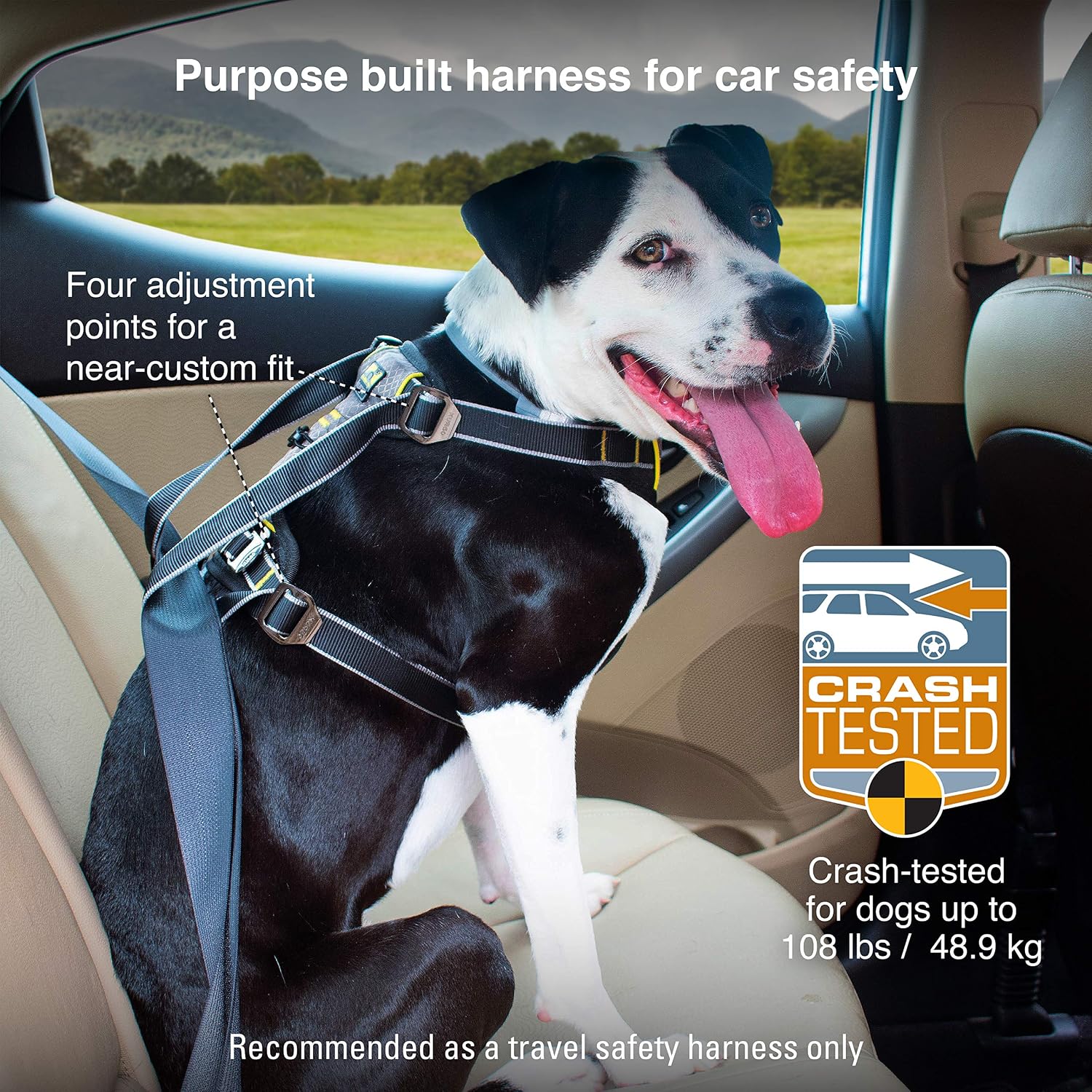 Kurgo Impact Dog Car Harness, Crash Tested, Integrates with Car Seatbelt System, Lightweight, Large-Black/Charcoal Grey - Image 3