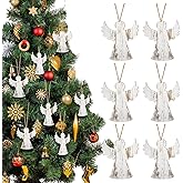 Christmas Wooden Angel Ornaments - White Rustic Tree Decorations With Hanging Ropes - Wood Small Angels for Crafts Home Decor (24 Pieces)