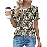 Kistore Womens Casual Crew Neck Short Sleeve Pleated Tops Blouses Fashion Clothes 2026