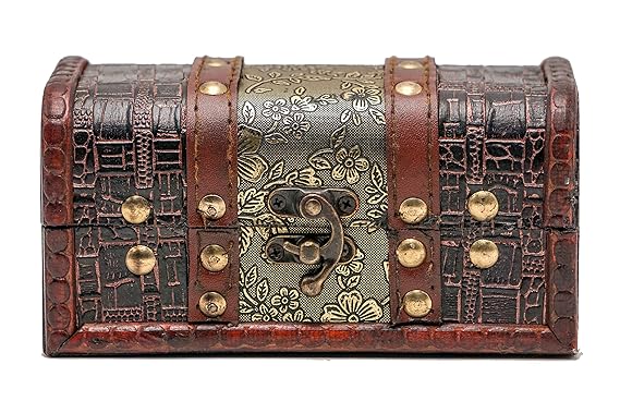 Brynnberg Kleine Schatztruhe 14x7x4cm Holztruhe Schatzkiste Vintage Look antikes Design Piraten Schatzsuche Holz massiv braun