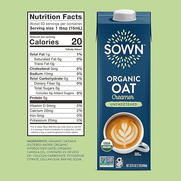 SOWN ORGANIC OAT CREAMER UNSWEETENED – BARISTA OAT MILK NON DAIRY COFFEE CREAMER – PLANT BASED, DAIRY-FREE, VEGAN, 0G ADDED SUGAR, GLUTEN-FREE, NON-GMO, SHELF STABLE – 32OZ