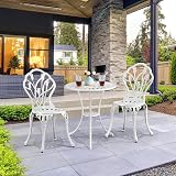Yaheetech 3 Piece Patio Bistro Set White Aluminum Table 2 Chairs Rose Vine view 2