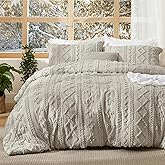 Bedsure Tufted Boho Comforter Set California King Size - Linen Boho Bed Set, GentleSoft™ 3 Pieces Farmhouse Shabby Chic Embroidery Bedding, Gifts for Woman, Soft Jacquard Comforter for All Seasons