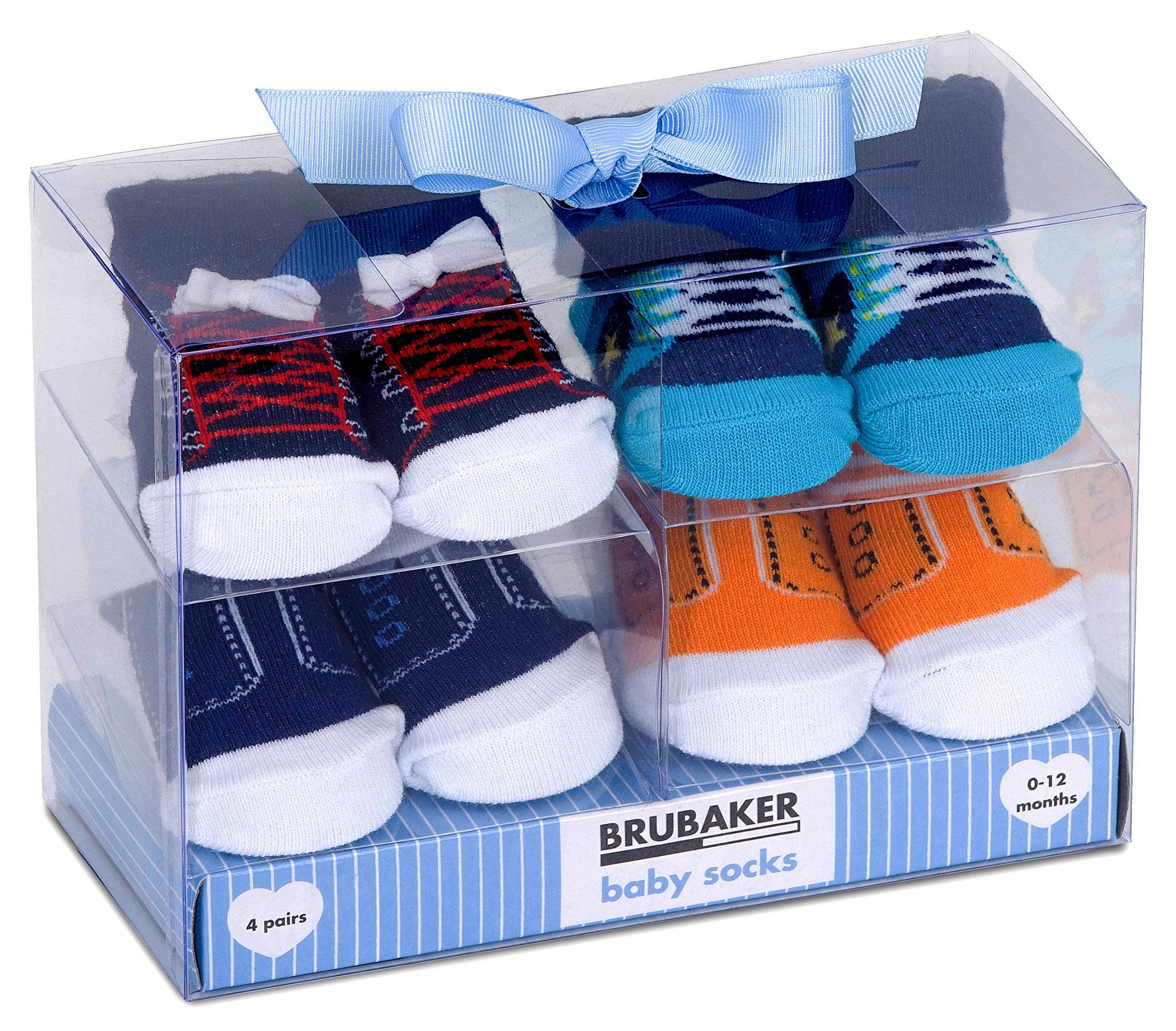 BRUBAKER 4 Pairs of Baby Socks Boys 0-12 Months - Fun Sneaker - Newborn Gift Set for Infant - Cotton