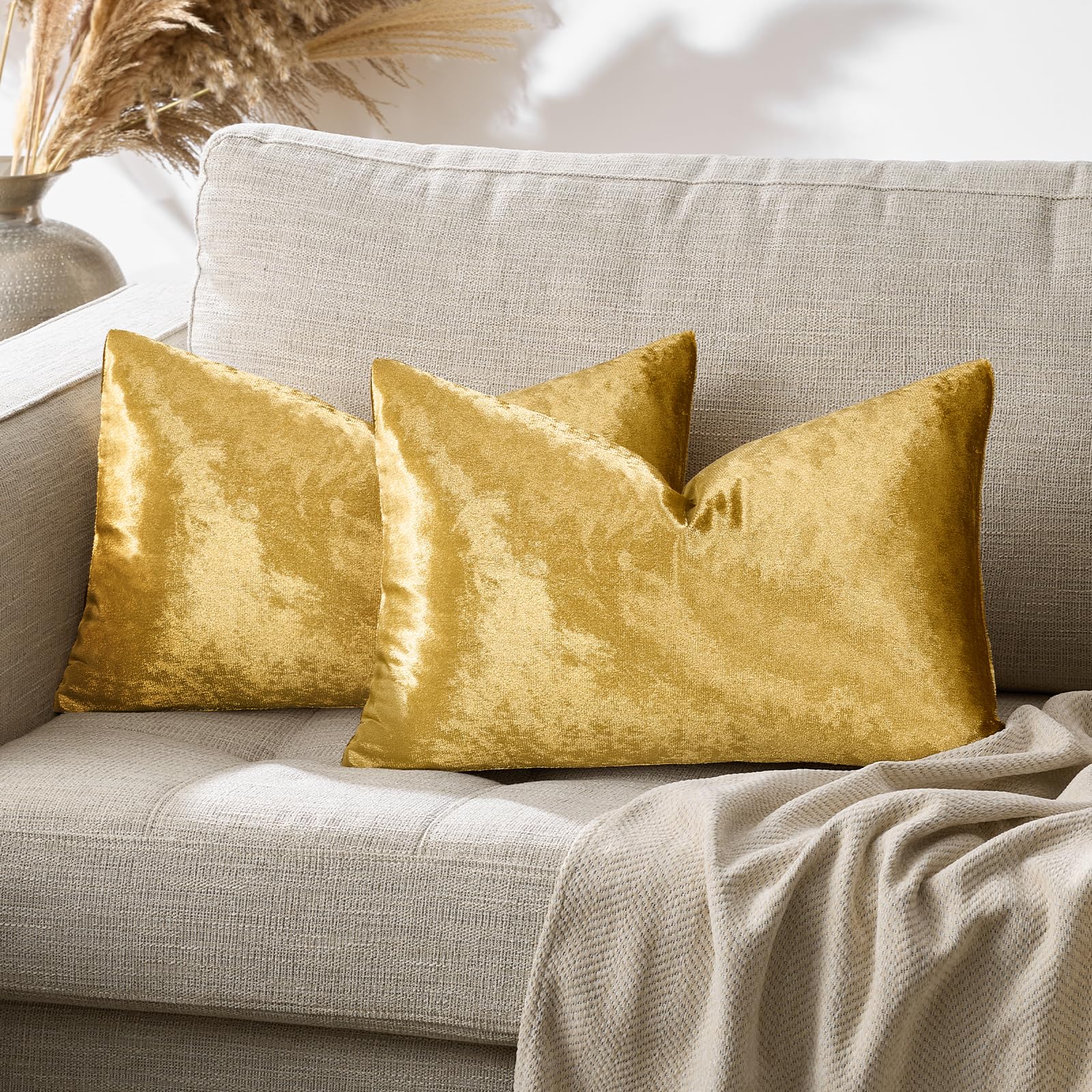 GIGIZAZA Cushion Covers 30x50 Set of 2 Gold Velvet Throw Pillow Covers small Solid Decorative Lumbar Soft Pillowcase for Sofa Living Room Couch Bedroom — image 1