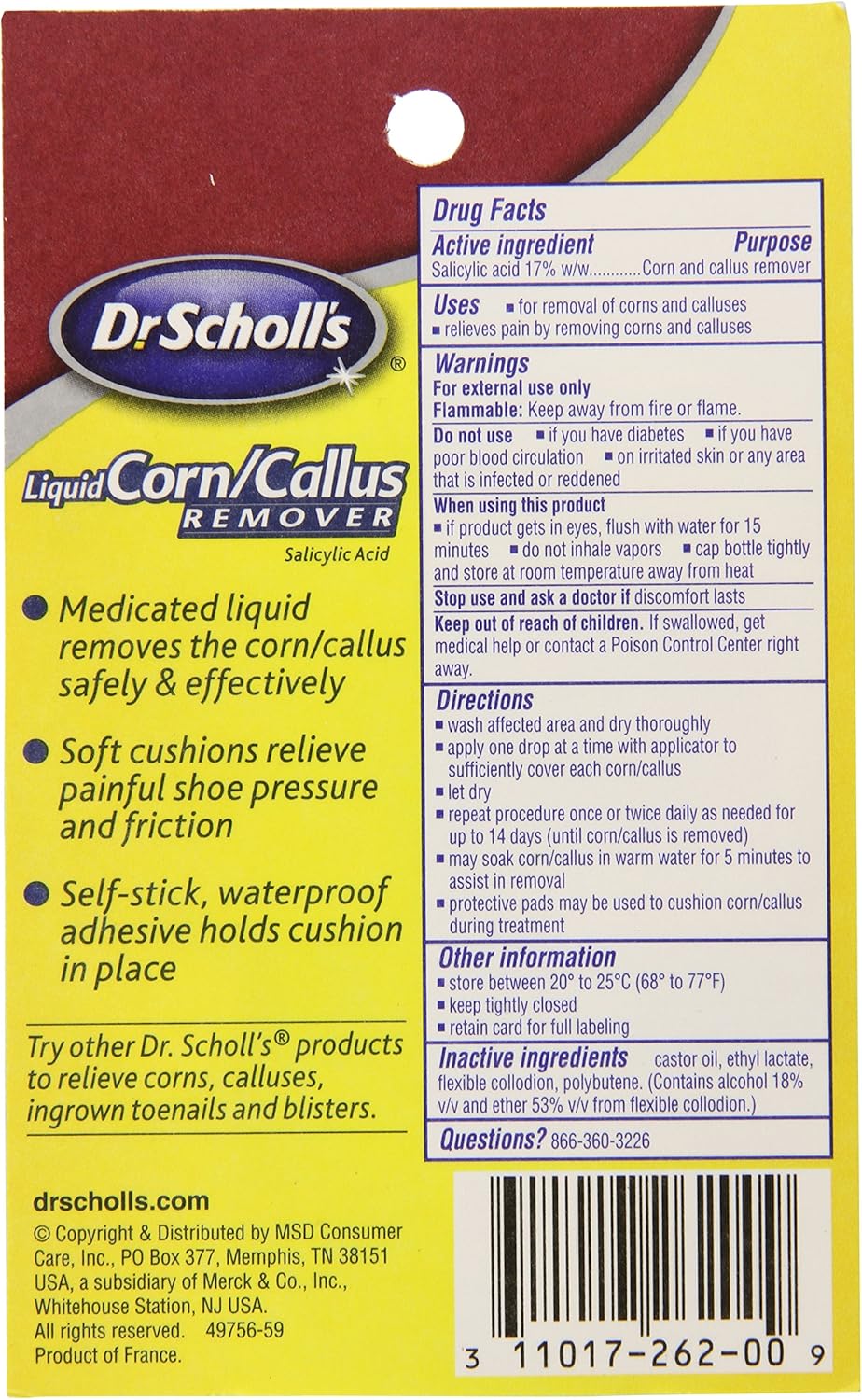 Dr. Scholl's Liquid Corn & Callus Remover (Pack of 6) // Medicated Liquid Removes Corns and Calluses Fast and Cushioning Discs Protects Against Painful Shoe Pressure and Friction: Health & Personal Care