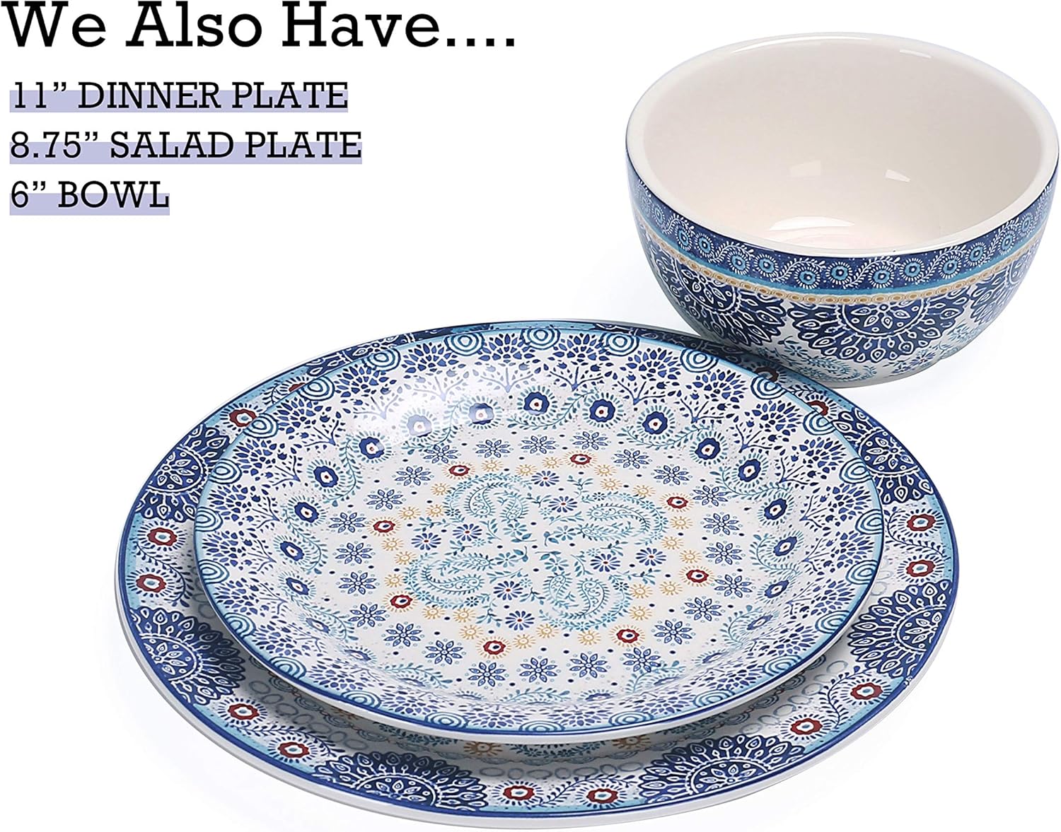  | Bico Blue Talavera 26oz Ceramic Cereal Bowls, Set of 4, for Pasta, Salad, Cereal, Soup & Microwave & Dishwasher Safe: Cereal Bowls