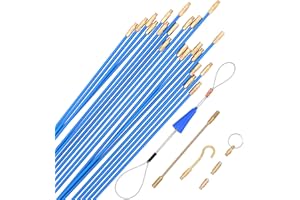 20-Feet Fiberglass Fish Tape Cable Rods, Electrical Wire Running Pull/Push Kit with Hook and Hole Kit in Transparent Tube