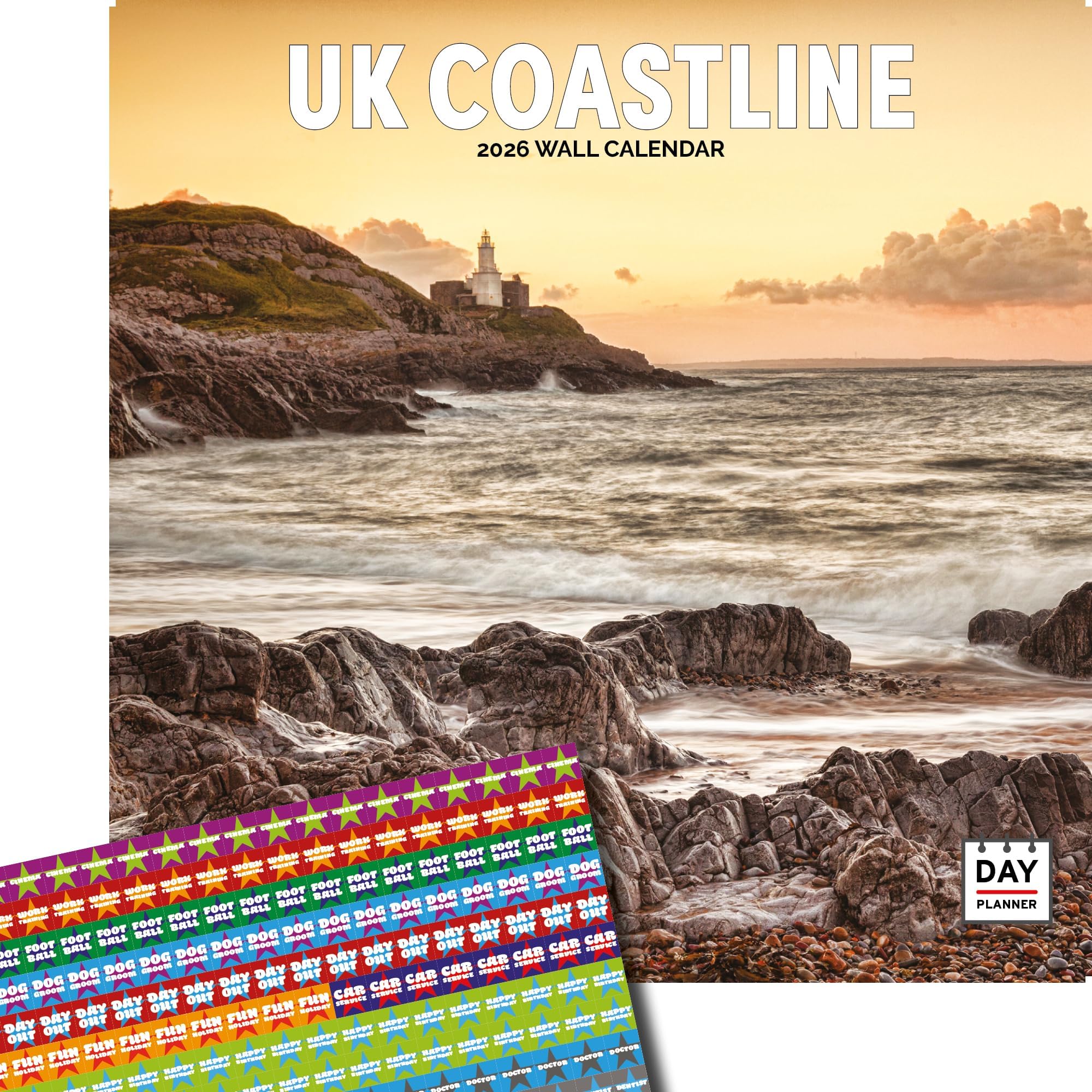 Dayplanner Publishing UK Coastline Calendar 2026, Large Square Wall Calendar With Organisational Stickers, 16 Month, UK Coastline Gift Travel Calendar