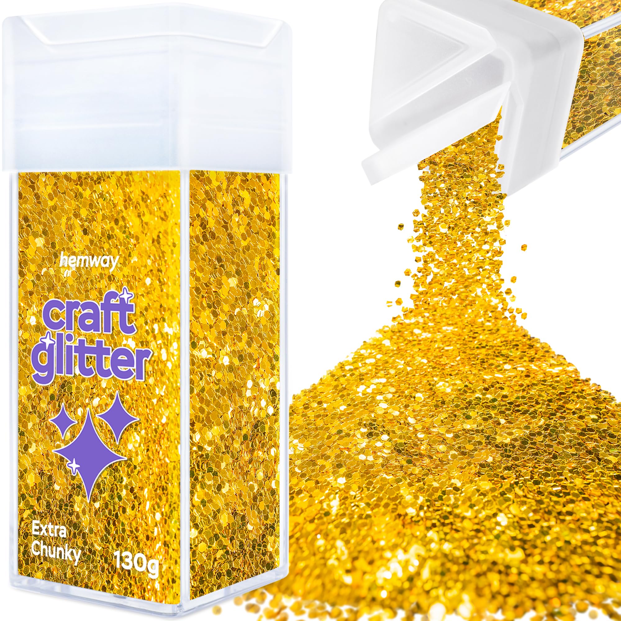 Hemway Glitter Shaker Gold 110g Extra Chunky, Craft Glitter Shaker for Resin & Epoxy Crafts, Christmas Art Supplies, Nail, Body, Face, Eye, Festival, Crafting, Slime, Sparkle