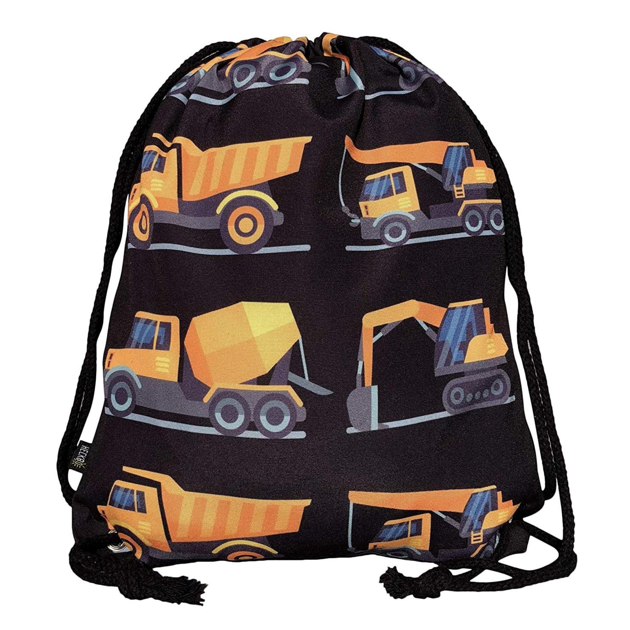 HECKBO kids construction cars gym drawstring bag - 40x32cm - 12.6" x 15.8" - Lightweight string bag - kindergarten daycare crèche school football - children kids girl boy backpack, sports bag