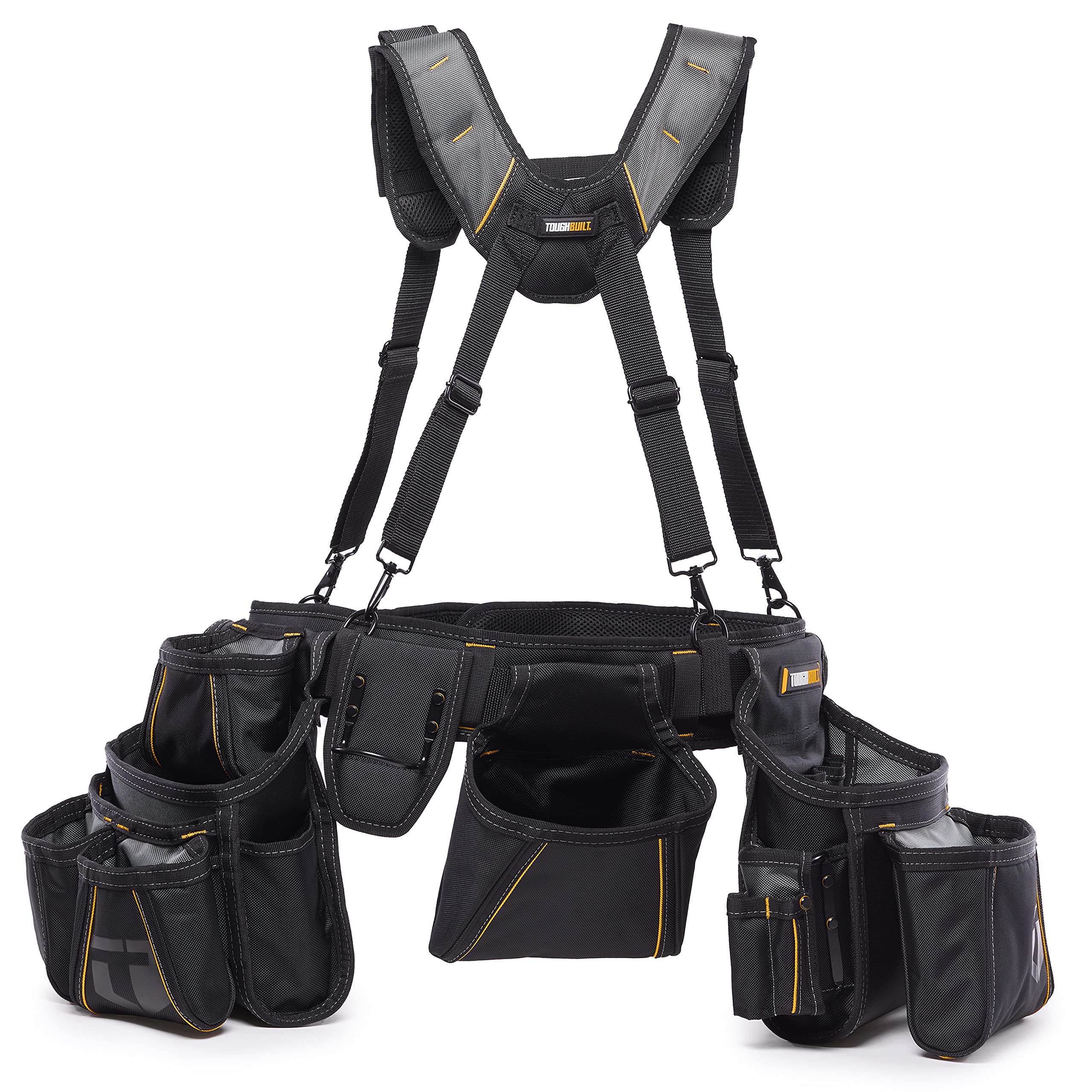 ToughBuilt – Pro Framer Suspension Rig, Tool Belt System with 2 Large Pouches, Padded Suspenders, and Heavy-Duty Padded Belt, 1680D Reinforced Construction (TB-301-6) Image