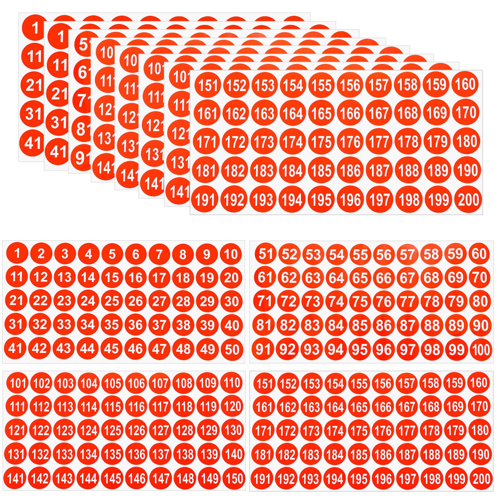 Photo 1 of 12 Sheets 1 Inch Number Stickers 1-200 Number Stickers 3 Sets Red Self-Adhesive Consecutive Sticker Numbers Vinyl Numbered Labels Inventory Stickers Decal for Indoor Outdoor, Storage, Organizing