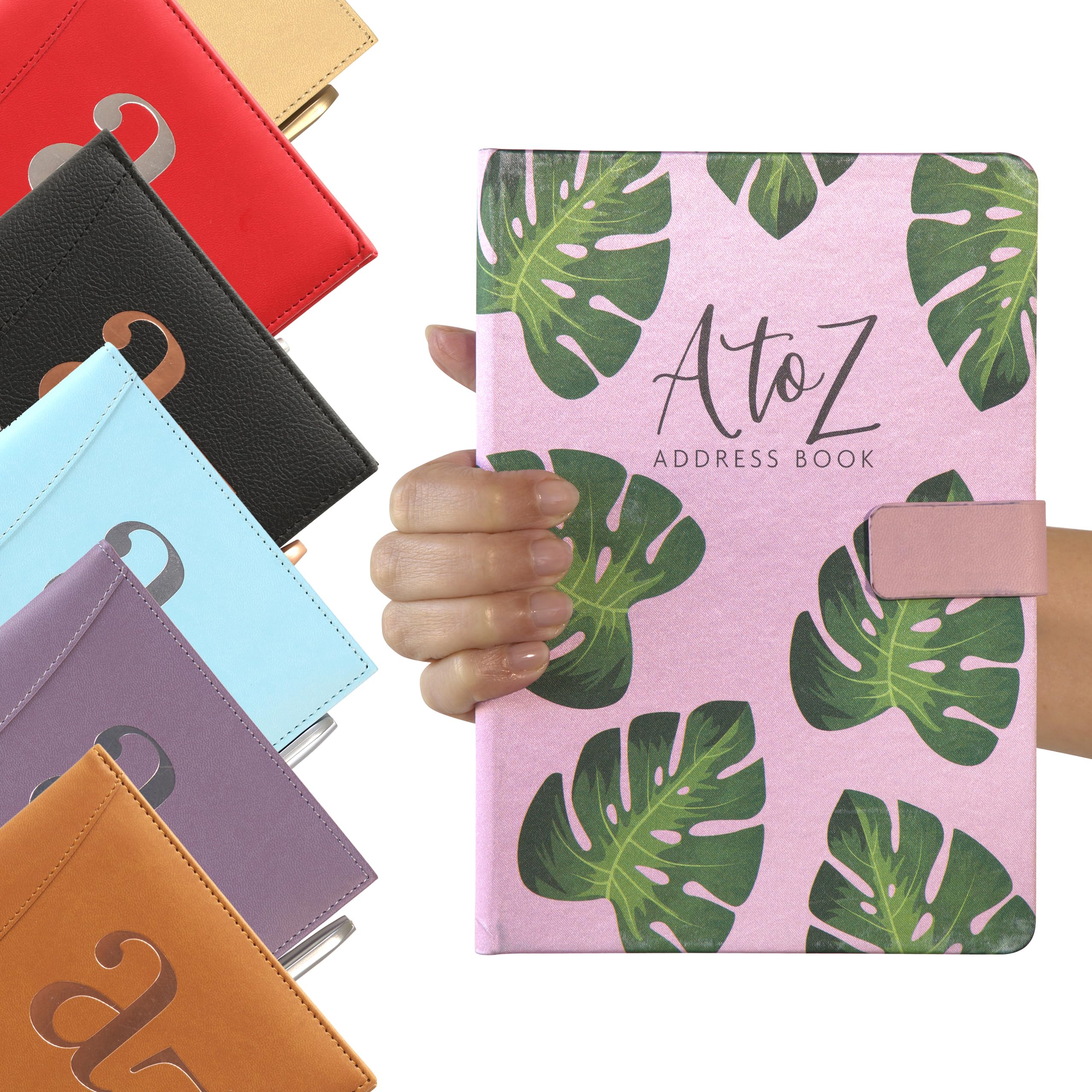 A to Z Telephone Address Book A-Z Index Hard Back Cover with Pen Address Book Home Office Work (Pink Leaves)