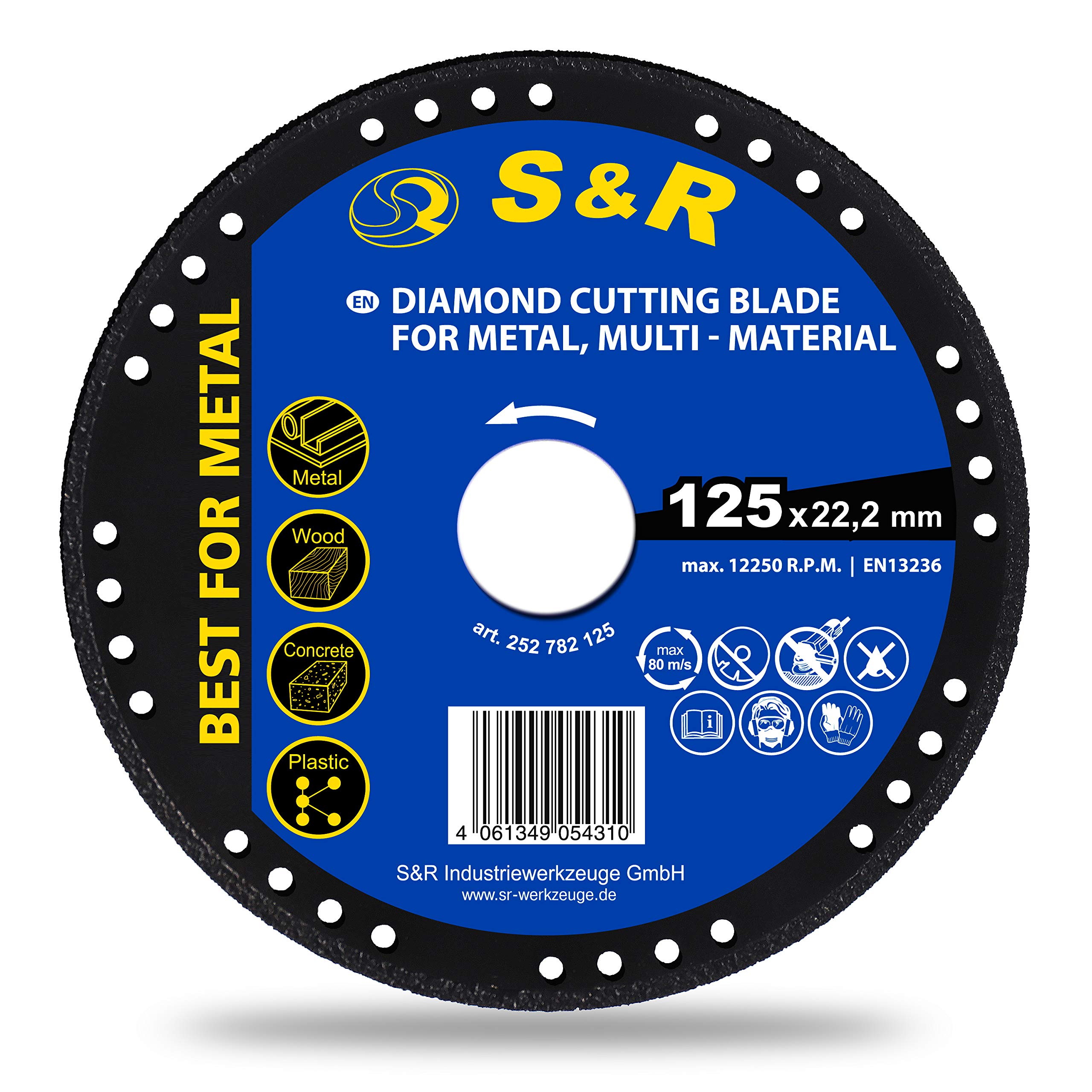 S&R Cutting disc Multi-Material 125 mm x 22,2 mm, Multi diamond cutting disc for metal, wood, stone, plastic, for angle grinders