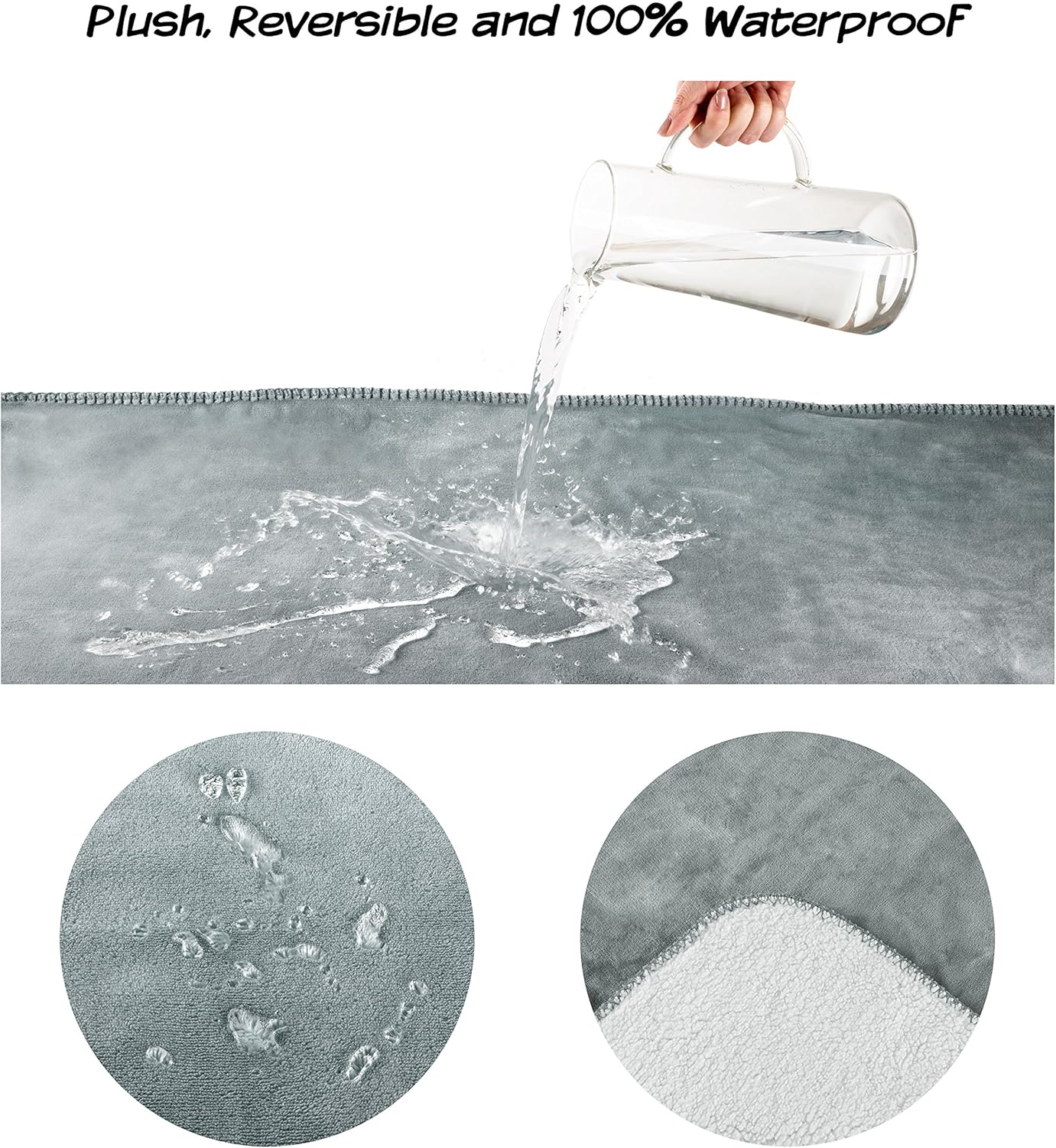 Waterproof Pet Blanket-50”x 60” Soft Plush Throw Protects Couch, Chairs, Car, Bed from Spills, Stains, or Pet Fur-Machine Washable by Petmaker (Gray): Home & Kitchen