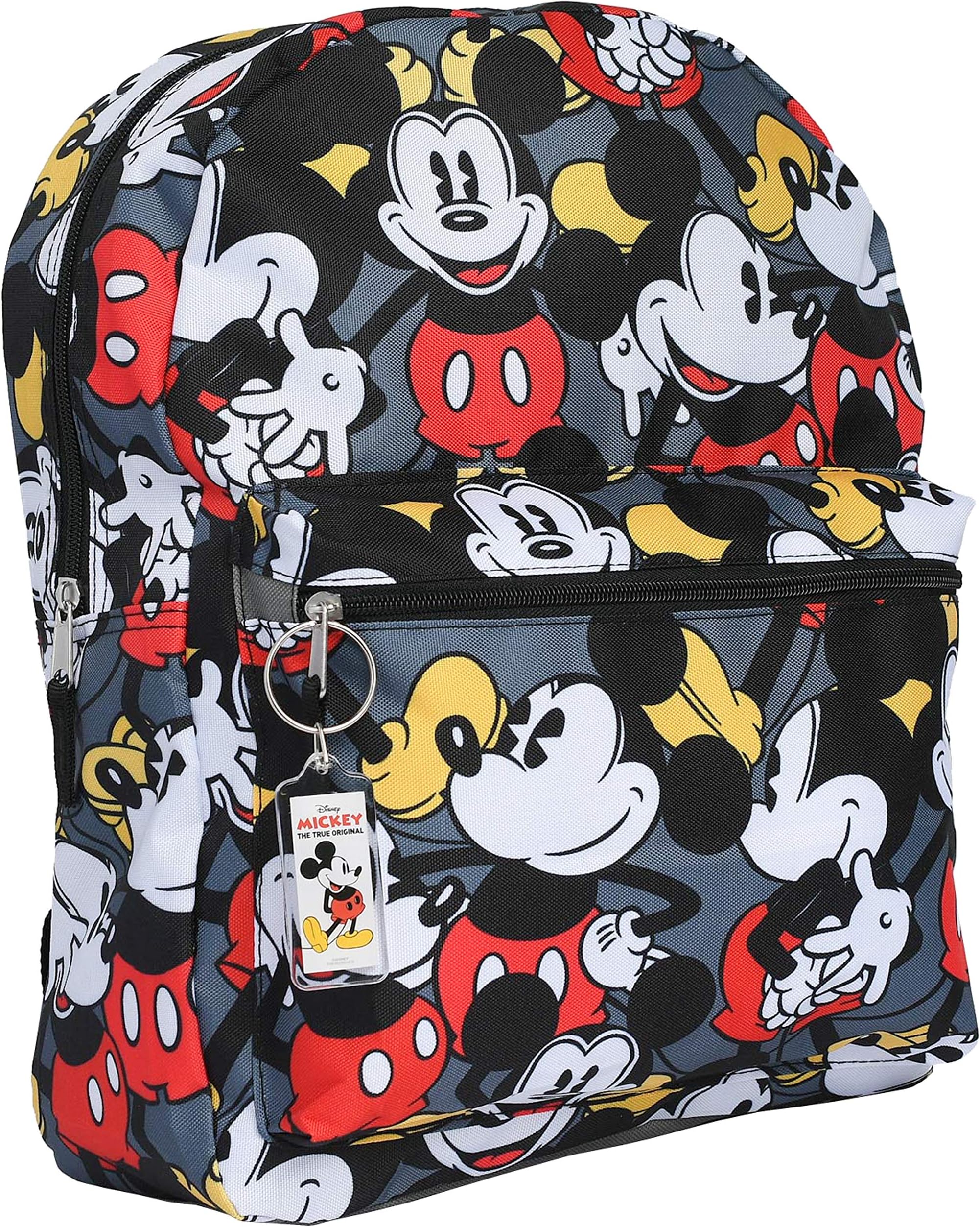 Disney Mickey Mouse 16" Backpack Bag AOP & Keychain - 2 Piece Set (Mickey)