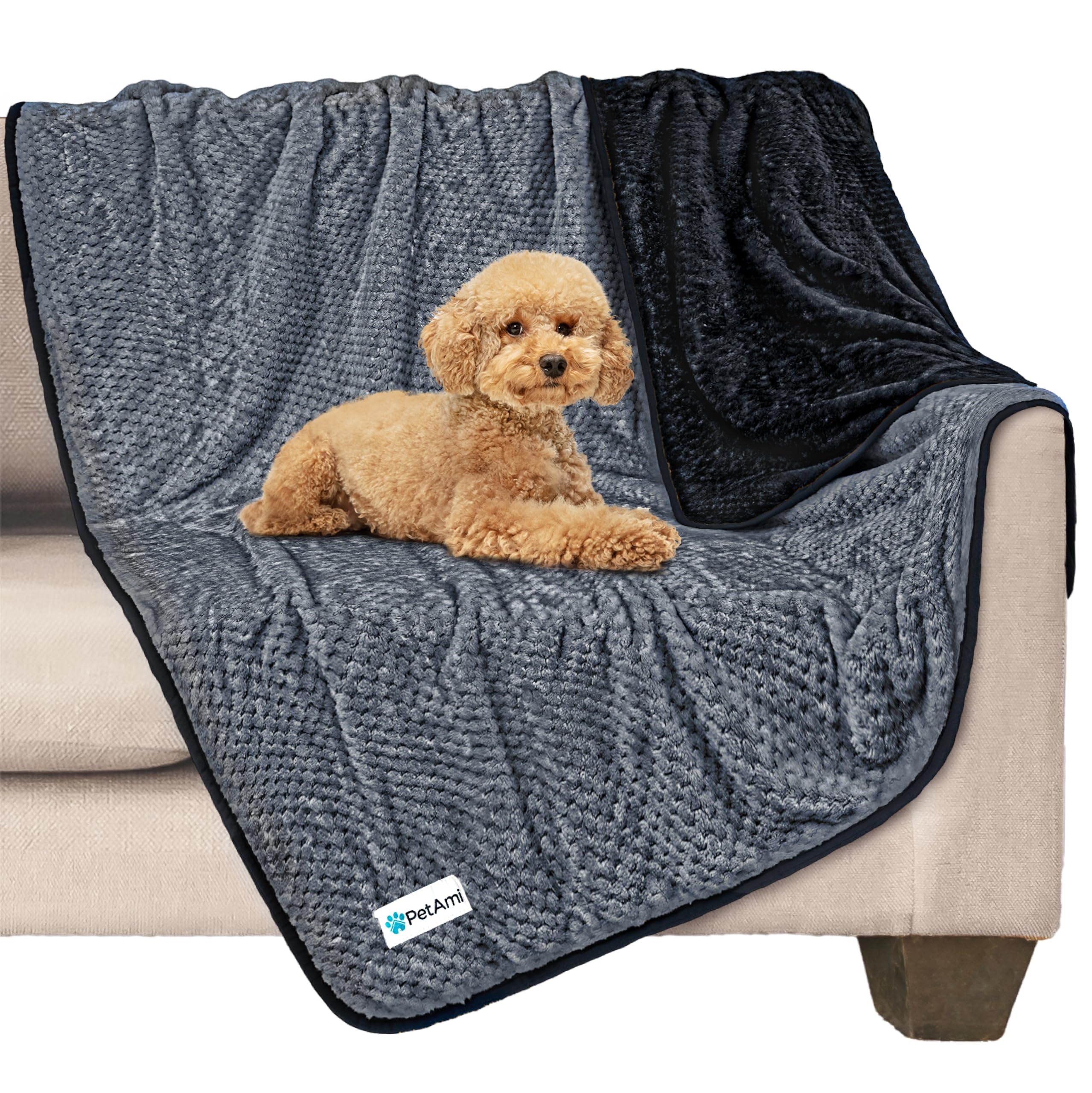 Photo 1 of PetAmi Waterproof Dog Blanket, Leakproof Puppy Blanket for Medium Large Dogs, Furniture Sofa Couch Cover Protector, Fleece Pet Throw Indoor Cat Kitten, Reversible Washable Soft Plush, 40x60 Black Gray