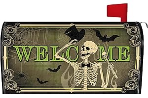 HARETU Halloween Skull Mailbox Cover 21x18 Inch, Halloween Skeleton Post Letter Box Covers, Halloween Spooky Magnetic Waterproof Mail Wraps for Outdoor Yard Garden Standard Mailbox Decor