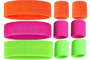 ZILO NOVELTIES 80s Sweatbands, Neon Headband and Wristbands, Sweat Bands 80s Neon Colors, 80s Party, Sweatbands for Women, Colorful Sweatband Set, Neon Sweatbands Green Orange Pink Neon Sweat Bands