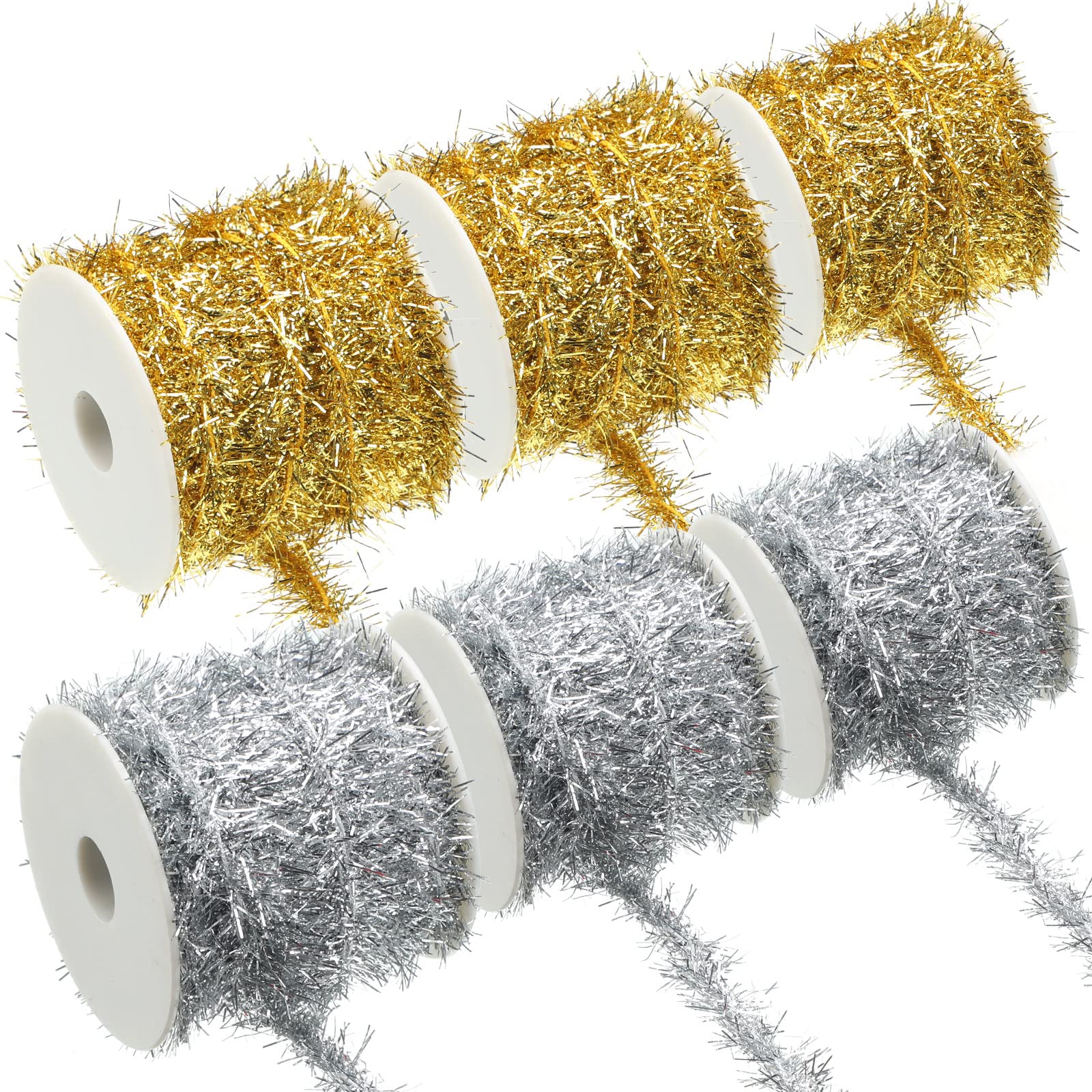 Xinnun 60 Yard Christmas Tinsel Garland Colorful Glitter Thin Metallic Tinsel Garland Wire Ribbon for Christmas Tree Wedding Birthday Party Decorations(Gold, Silver)