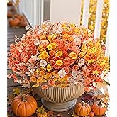 Artificial Mums for Outdoors Fake Fall Flowers Plants for Autumn Decoration, 12 Bundles Silk Morning Glory with Eucalyptus Look Real UV Resistant Faux Mums for Outside Planters Yard Patio Porch, Mix