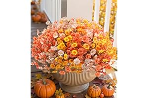 HYEFLORA Artificial Mums for Outdoors Fake Fall Flowers Plants for Autumn Decoration, 12 Bundles Silk Morning Glory with Eucalyptus Look Real UV Resistant Faux Mums for Outside Planters Yard Patio Porch, Mix