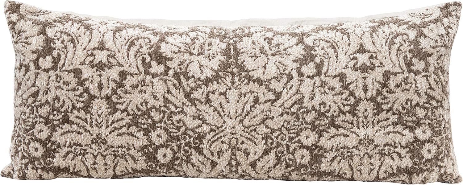 Creative Co-Op Cotton Chenille Jacquard Lumbar, Brown & Cream Color Pillow