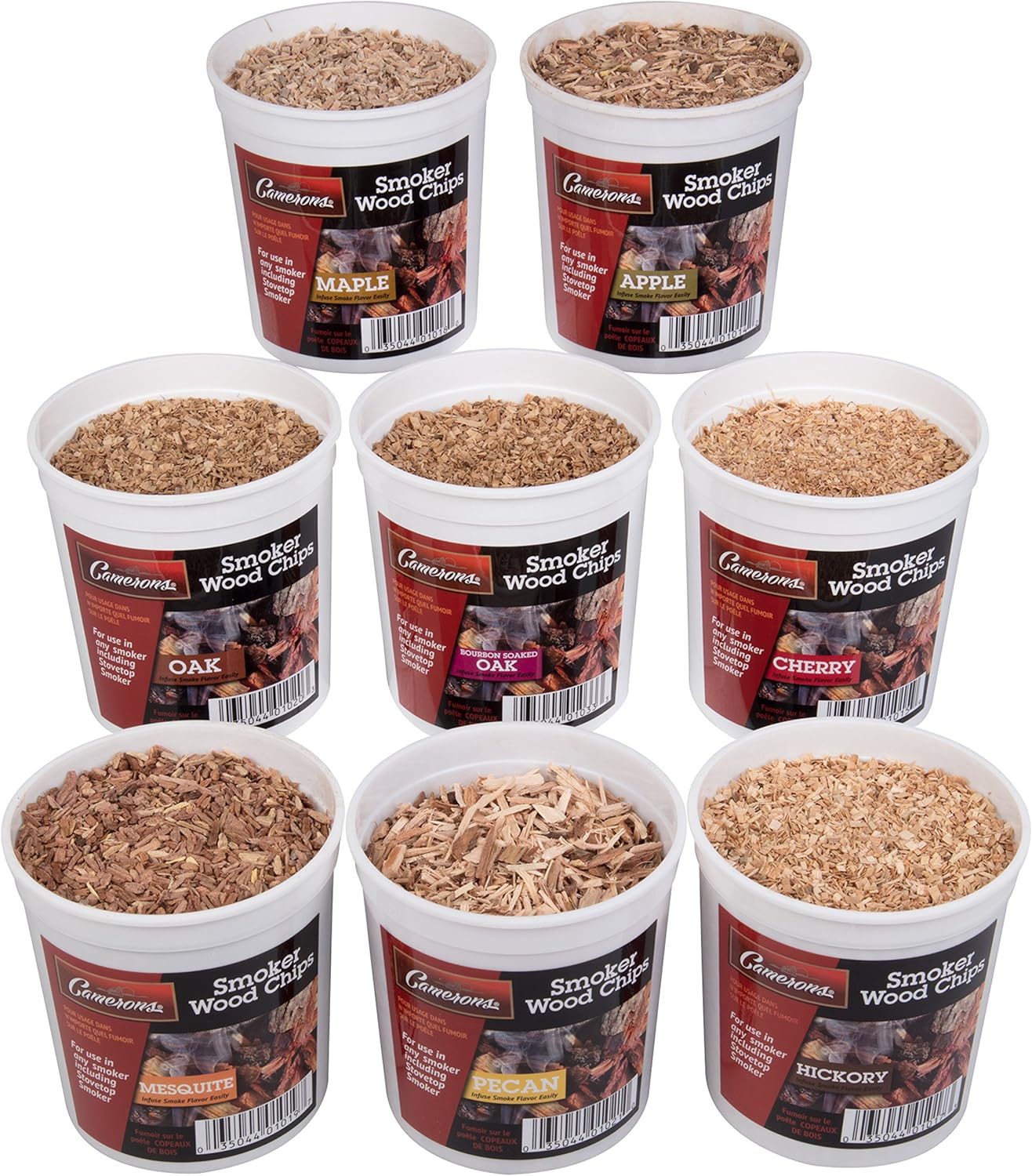 Camerons Wood Smoking Chips Variety Gift Set - Set of 8 Pints (0.473176 L) Extra Fine Cut Sawdust - Smoking Guns, Smokers, Smoke Boxes (Oak, Apple, Cherry, Pecan, Maple, Bourbon, Hickory, Mesquite) : Grilling Smoker Chips : Garden & Outdoor