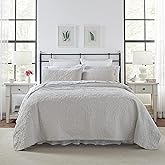 Laura Ashley - Felicity Collection - Quilt Set - 100% Cotton, Reversible, All Season Bedding with Matching Sham(s), Pre-Washed for Added Softness, Queen, Soft Grey