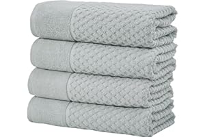 GREAT BAY HOME Grey Bath Towels - 100% Cotton 4 Pack 54x27 Bath Towel Set - Absorbent, Durable, Quick-Dry Towels for Bathroom - Low-Twist, Two-Ply Decorative Towels (Light Grey)