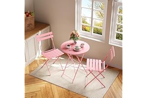 IDEALHOUSE Bistro Table and Chairs Set of 2, 3 Piece Outdoor/Indoor Folding Patio Bistro Sets, 2 Chair Patio Furniture Set with Table, Premium Frame Foldable Coffee Tables for Balcony, Yard, Garden, Pink