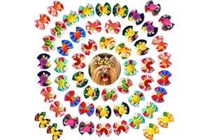 Mruq pet 50pcs Fruit Dog Hair Bows, Bulk Summer Hawaii Fruit Pattern Pet Dog Bows with Rubber Bands, Handmade Small Dog Bows for Small Dogs, Puppy Dog Grooming Bows for Dog Hair Accessories