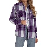 GUANYY Womens Flannel Shirt- Button Down Long Sleeve Shirts Lightweight Plaid Shacket Jacket 2024 Fall Outfits