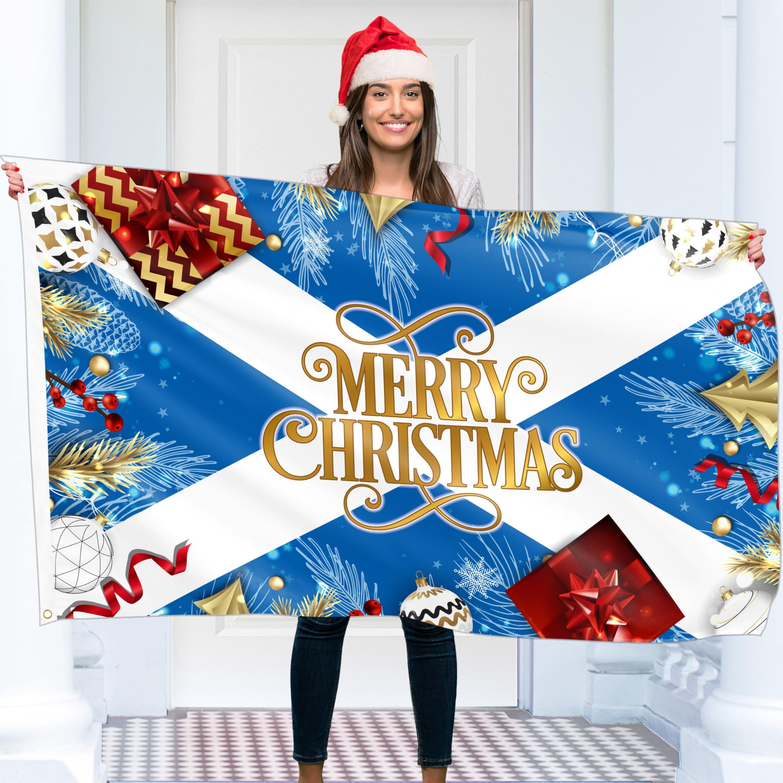 Christmas 5ft x 3ft Flag With Eyelets - Scotland Banner - Vivid Digital Print - 110Den Thick Polyester - Double Seam