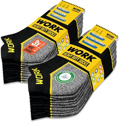 10 Pairs Socquettes de travail noires homme | Technologie DRI-WIK d’évacuation de l’humidité | Semelle ultra douce et coussinée | Talon et pointe renforcés | WORK socks lot de 10 paires, 39-42