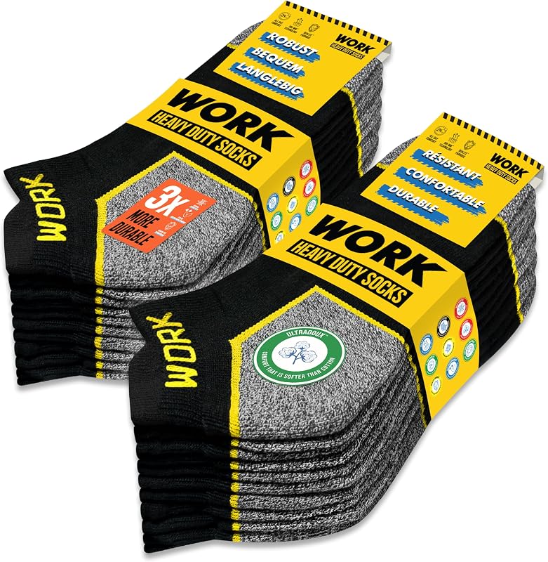 10 Pairs Socquettes de travail noires homme | Technologie DRI-WIK d’évacuation de l’humidité | Semelle ultra douce et coussinée | Talon et pointe renforcés | WORK socks lot de 10 paires, 39-42