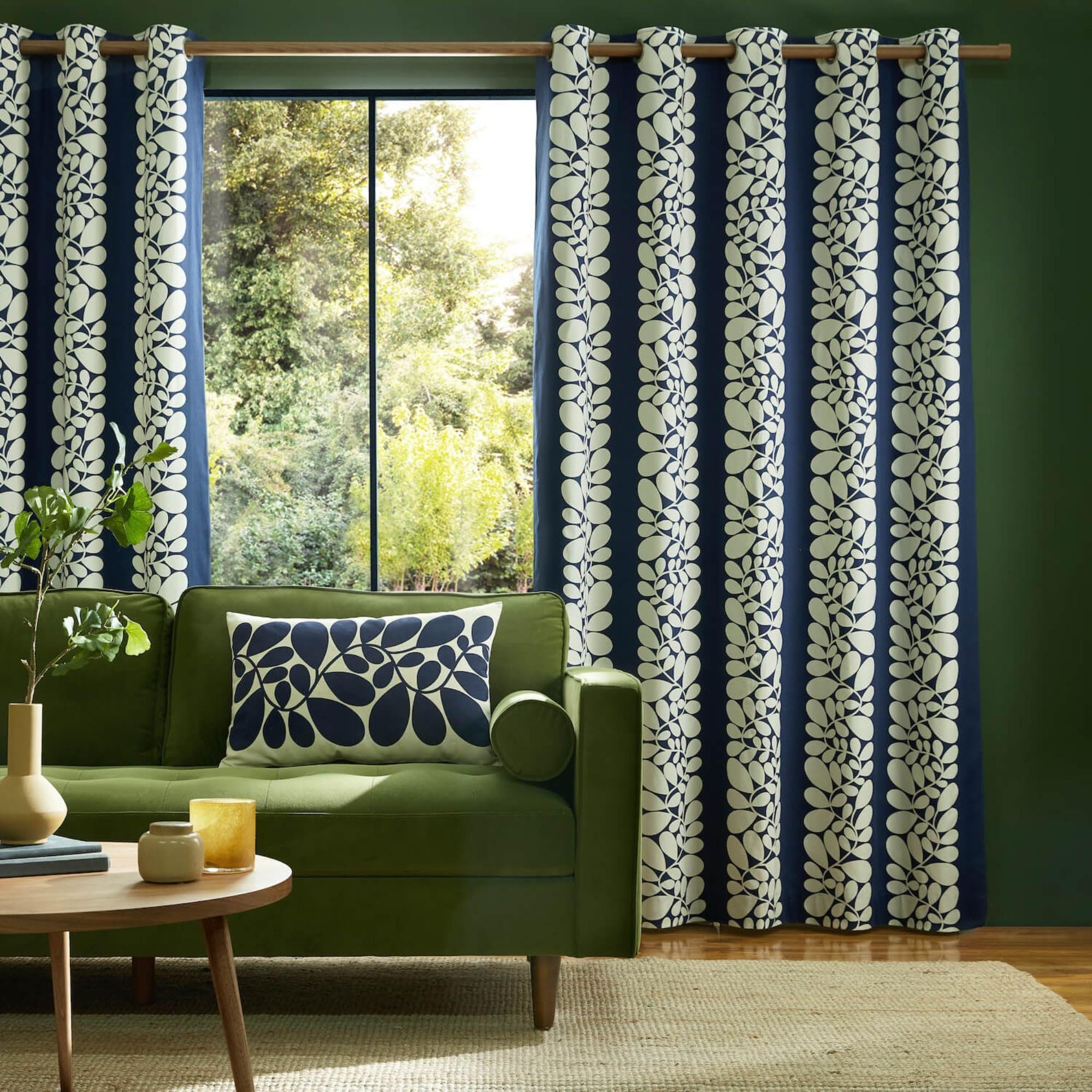 Orla Kiely Sycamore Stripe Space Blue Lined Eyelet Curtains (229cm x 229cm (90" x 90"))