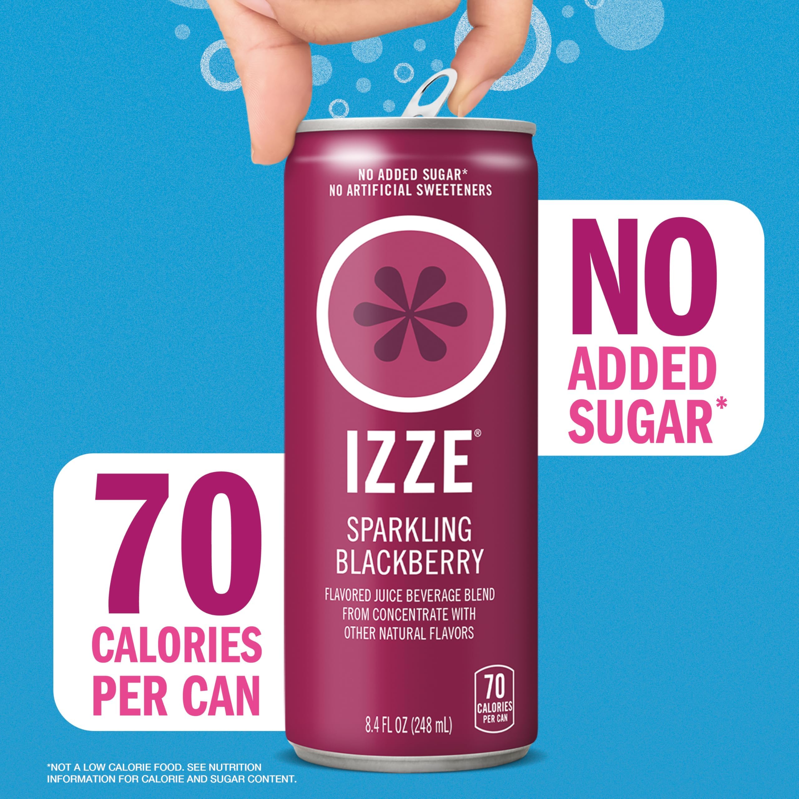 IZZE Sparkling Water Juice Beverage Blend, Blackberry, No Sugar Added, 8.4 FL OZ, 24 Cans