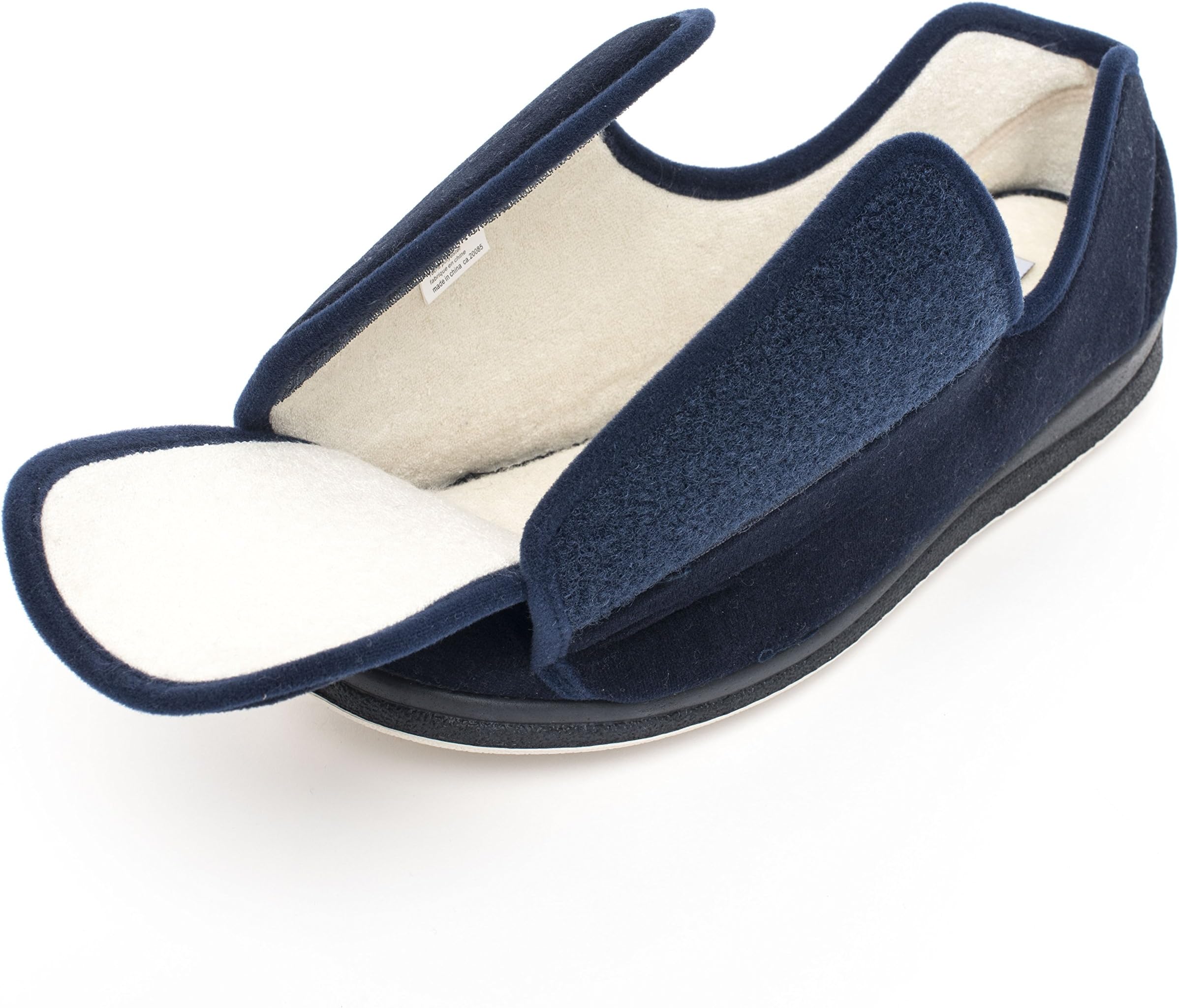 Men’s Memory Foam Comfortable Slippers Extra Wide Machine-Washable Slip-On Adjustable Closure Lightweight Antimicrobial (Navy, 12)
