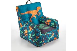 Idea Nuova Jurassic World Kids Bean Bag Chair,Blue 18” x 18” Nylon Chair with Piping and Top Carry Handle, Lightweight & Portable Seating for Kids Room