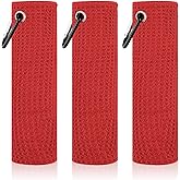 PEASUG 3 Pack Golf Towels (16" x 16"), Absorbent Waffle Pattern Golf Towel for Golf Bag, Tri-Fold Portable Microfiber Golf Towels for Men & Women with Carabiner Clip, Red