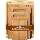 Bambüsi Bamboo Cutting Board Set of 4 - Kitchen Chopping Boards with Juice Groove for Meat, Cheese and Vegetables - Large Nat