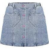 Due Felice Girls Denim Skirt Jean Skirt for Toddler Girls Summer Kids Denim Skirts with Heart Pockets A-Line 4T-9Y