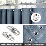 Linen Look Shower Curtain 182 x 214 cm Navy with Metal Hooks view 3