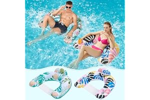 2 Pack Pool Floats Adult,OKSUWATER Pool Floaties for Adults with Two Cup Holders Inflatable Pool Floats Chairs, Lake Floats for Adults Toys Applies to Water Play Party