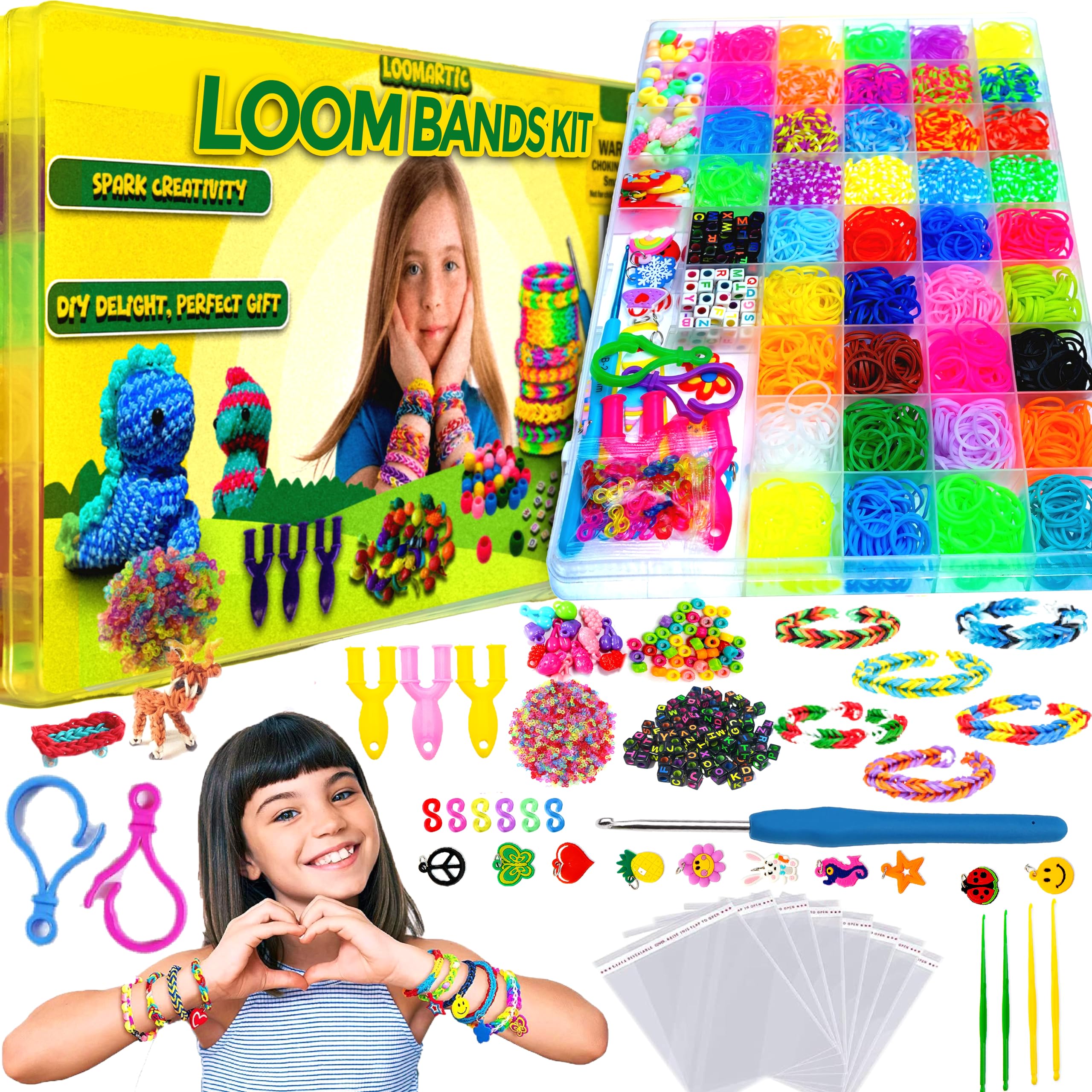 Loomartic 6000+Elastic Rubber Loom Bands Kit Premium Quality Loom Bands Kits for Girls in 20 Multi Colors with Bracelet Beads for Friendship Bracelet Making kit for Girls and Birthday Gifts for Kids — image 1